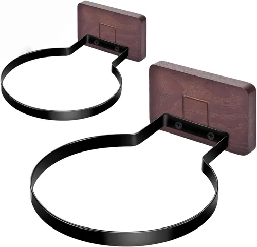 Miniatura 11 de Soporte de pared para baloncesto VIVTOB, soporte de pared para pelota de 7 pulgadas con base de madera maciza de nogal negro y anillo de metal
