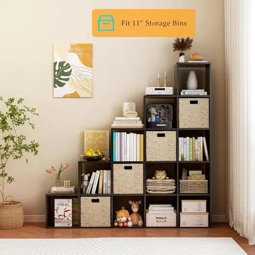 Miniatura 6 de OSCHF Estantería de almacenamiento en forma de cubo escalera, estante esquinero de 5 niveles en forma de L, organizador reversible de 15 cubos