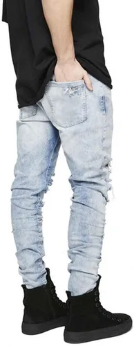 Miniatura 3 de HUNGSON Pantalones de mezclilla elásticos ajustados para hombre, jeans ajustados rasgados para hombre, pantalones de pierna recta desgastados