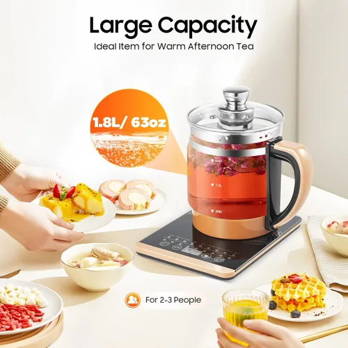 Miniatura 4 de Hervidor de té eléctrico con control de temperatura e infusor de té, 12 modos de preparación, hervidor de agua caliente de vidrio borosilicato