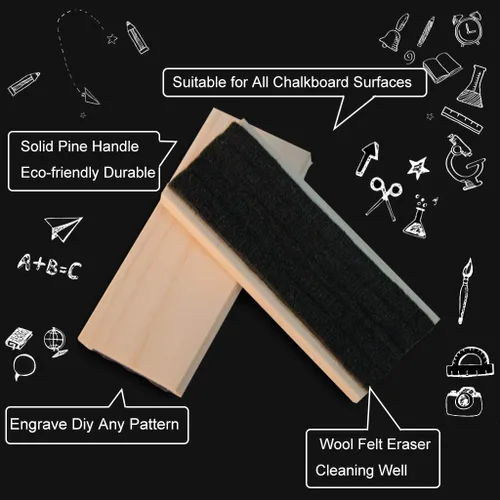 Miniatura 4 de Uncle Paul Borrador de fieltro de madera de pino estilo campus – 2 piezas limpiador de plumero para pizarra blanca, borrador de tiza, oficina