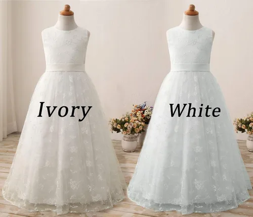 Miniatura 5 de A line Wedding Pageant Lace Flower Girl Dress with Belt