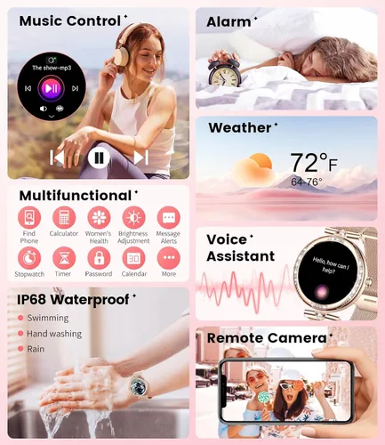 Miniatura 6 de Reloj inteligente 2025 para mujer con pantalla AMOLED de 1.19 pulgadas, (responder/hacer llamadas), reloj de fitness con más de 110 modos