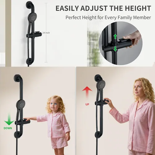 Miniatura 3 de BRIGHT SHOWERS Juego de barra deslizante de acero inoxidable con barra de agarre compatible con Ada, ducha de mano de 5 rociadores con kit de barra