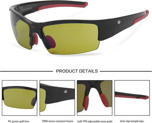 Miniatura 6 de Gafas de sol de golf para hombres y mujeres, gafas de sol deportivas sin montura con protección UV400 Bj02/Marco Negro Lente Verde