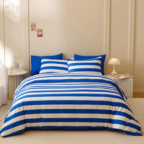 Miniatura 13 de Juego de edredón Wellboo, juego de ropa de cama Queen, color sólido, azul marino y blanco degradado, edredón de algodón, moderno, liso, suave