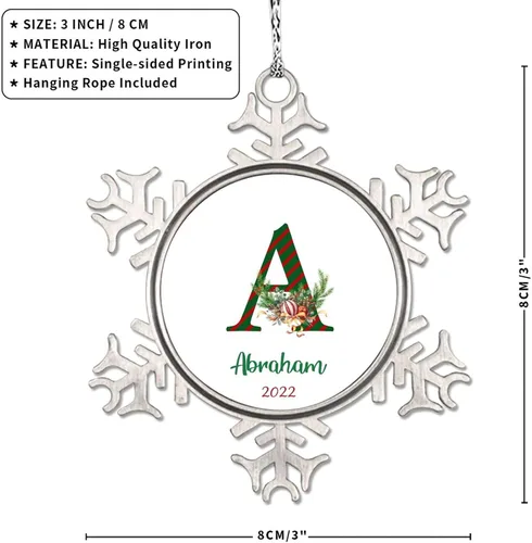 Miniatura 6 de Monograma inicial letra A copo de nieve, adorno de bayas de pino de Navidad para decoración de árbol de Navidad, adornos de Navidad personalizados