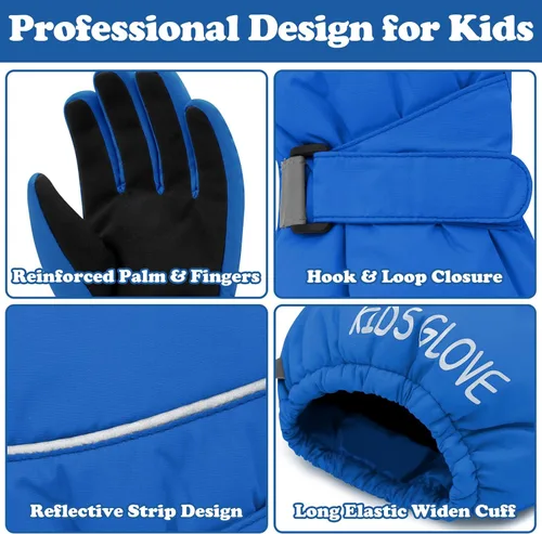 Miniatura 5 de Sarfel Guantes de nieve para niños, guantes impermeables para niños, guantes de esquí para niñas, guantes de invierno para niños, guantes