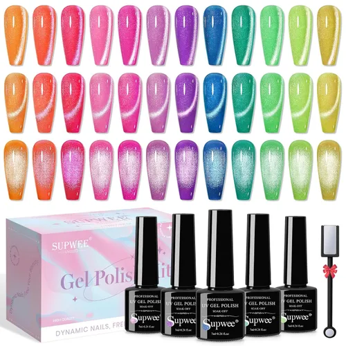 Miniatura 11 de Juego de esmalte de uñas magnético de ojo de gato, 12 colores, esmalte de uñas de ojo de gato 9D, brillo holográfico, esmalte de gel magnético, Gel