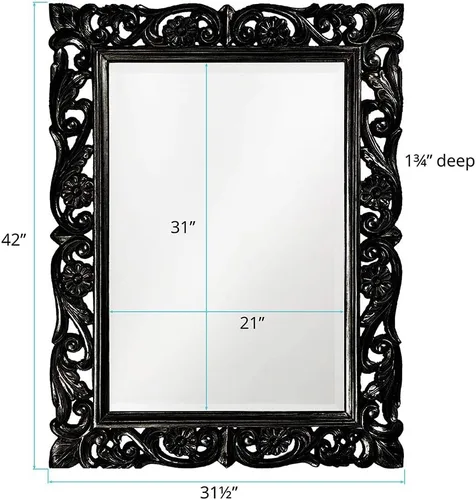 Miniatura 4 de Howard Elliott Chateau Rectangular Hanging Wall Mirror, Scroll Work Frame, Black, 31.5 x 42 Inch