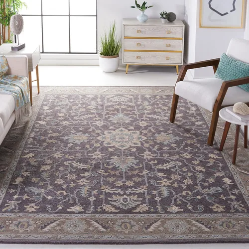 Miniatura 8 de SAFAVIEH Blossom Collection - Alfombra decorativa, 2 x 3 pies, gris oscuro y marrón claro, lana hecha a mano, ideal para zonas de alto tráfico