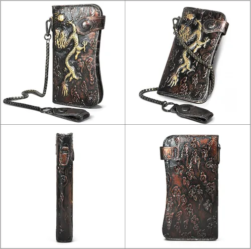 Miniatura 2 de Handadsume Genuino caballo loco cuero viaje regalo moneda bolsillo tarjeta caso largo organizador cadena Rfid monedero con broche para hombres