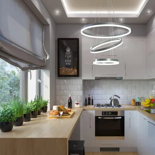 Miniatura 7 de Lámpara colgante LED plateada, lámpara de araña moderna regulable de 3 anillos con control remoto para comedor de techo alto