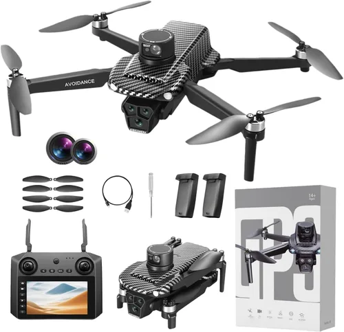 Dron de control remoto GPS, cuadricóptero HD con cámara 4K, batería de 7.4V 3000mAh (2 baterías), pantalla FPV de 4.5 pulgadas, transmisión en