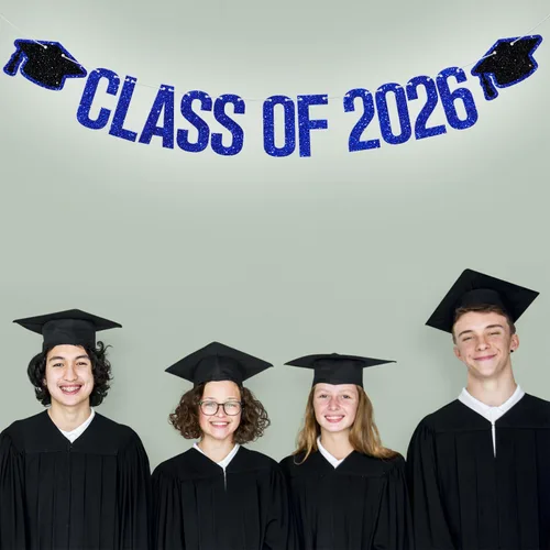 Miniatura 6 de Banner de clase de 2026 – Decoraciones de graduación 2026, decoraciones de felicitaciones graduadas, suministros de decoración de fiesta de Azul