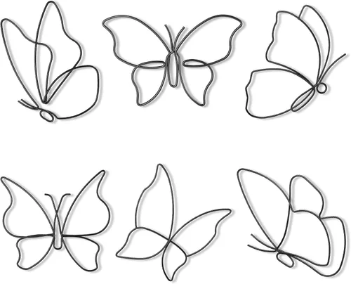Hotop 6 piezas de decoración de pared de mariposa de metal negro con alambre de mariposas, líneas de arte de pared, flores colgantes para