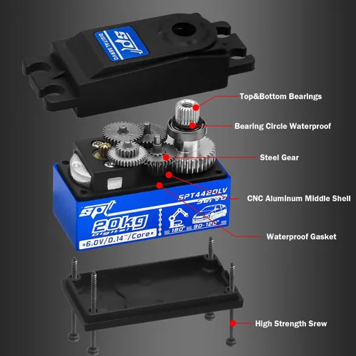 Miniatura 5 de GOUPRC Servo de perfil bajo de 44.1 lbs de alto par de engranaje de metal servo digital con brazo de metal 25T para 1/8 1/10 1/12 RC modelo DIY