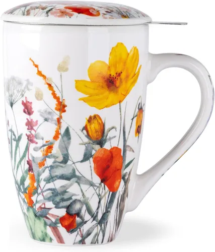 Miniatura 12 de AmorArc Taza de té de porcelana de 18 onzas con infusor y tapa, taza de té de hojas sueltas con colador de acero inoxidable, taza de café grande