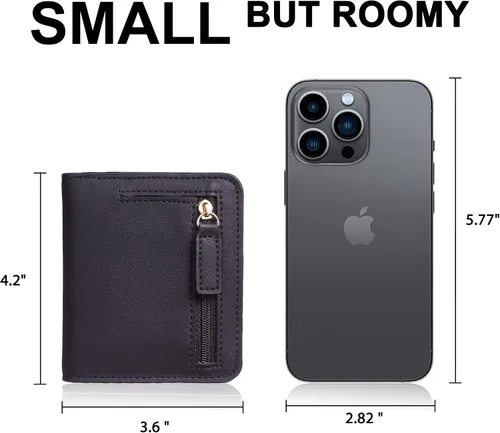 Miniatura 4 de Gostwo - Cartera compacta de piel genuina de lujo para mujer con bloqueo de RFID y ventana de identificación