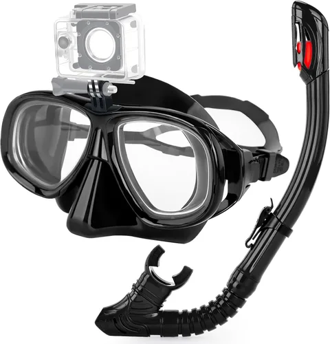 Snorkeling Gear for Adults Youth, Nearsighted Anti-Fog Diving Mask & Silicone Dry Snorkel for Scuba Diving Spearfishing Freediving