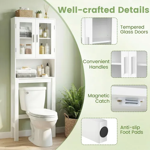Miniatura 3 de BestComfort Gabinete de almacenamiento de madera sobre el inodoro, Ahorro de espacio para el baño en casa, Puertas dobles, Organizador de estante