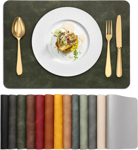Miniatura 23 de UnivoColors Juego de 4 manteles individuales de cuero de vaca lavado con patrón PU, resistentes al calor, para mesa de cocina, impermeables, Marrón