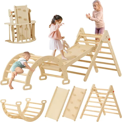 Tiny Land Juego de Triángulo Pikler, Juego de Juguetes de Escalada de Triángulo Pikler Plegable 7 en 1 para Niños, Parque Infantil Interior para