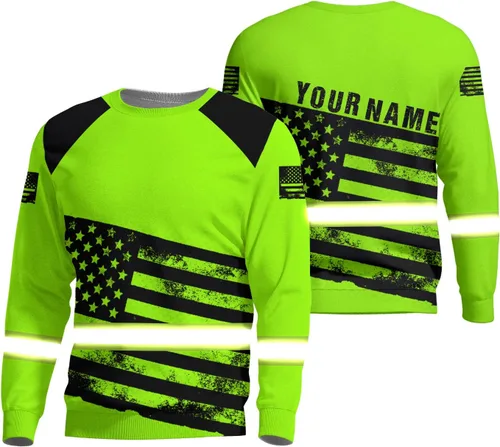 Miniatura 10 de Camiseta de alta visibilidad con bandera de EE. UU., con nombre personalizado, ropa de trabajo de seguridad reflectante, caminantes Calavera