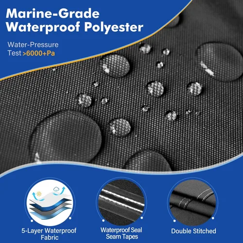 Miniatura 2 de Cubierta Impermeable 1200D para Embarcación – Se adapta a embarcaciones de 16' a 18.5' pies Bass, Casco en V, Tri-Casco, Fish & Ski, Runabout Negro