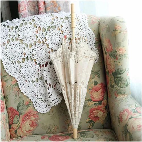 Miniatura 5 de Zerodis Sombrilla de encaje, tela de seda, bordada, para novia, accesorios de fotografía, decoración de boda (L-beige)