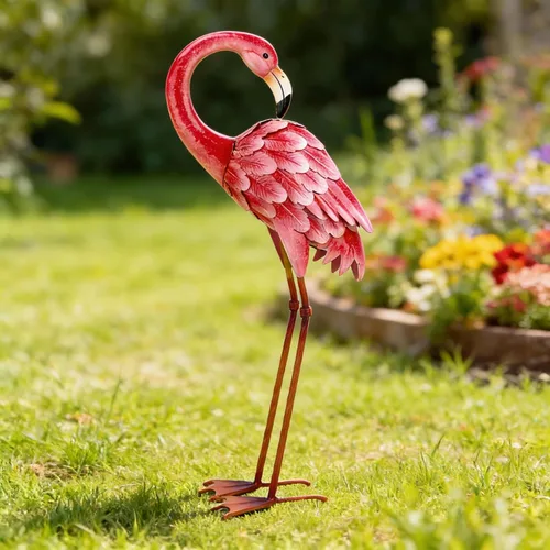 Miniatura 2 de Shorayn Estatuas de jardín, esculturas de flamenco, arte de metal para patio, arte de pájaro rosa, decoración de patio trasero al aire libre, patio