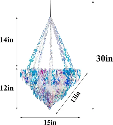 Miniatura 2 de 2 piezas de 30 pulgadas de adorno colgante de techo de forma de candelabro iridescente de papel de aluminio transparente, adornos decorativos