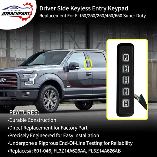 Miniatura 2 de Teclado de entrada sin llave del lado del conductor Reemplazo para Ford F-150/250/350/450/550 Super Duty 2015-2020 Reemplaza # 601-046