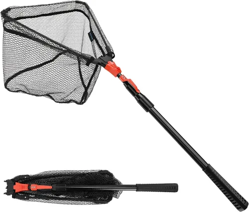 Miniatura 12 de SAN LIKE Red de pesca para peces Red de aterrizaje plegable con mango de poste de goma telescópico antideslizante para niños y adultos en agua