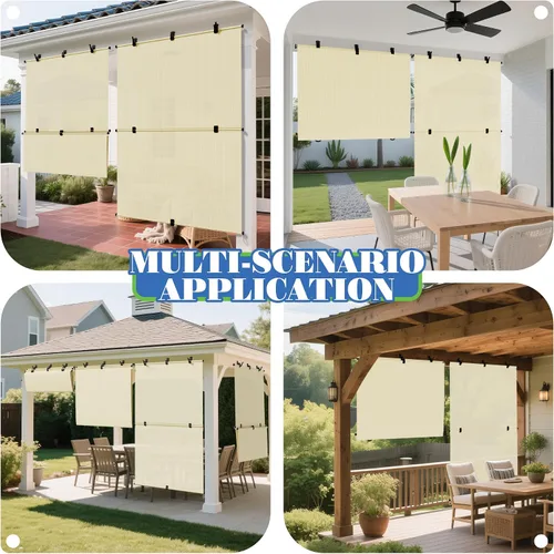 Miniatura 3 de ECOOPTS - Persianas enrollables de 4' de ancho x 5' de largo, persiana enrollable para patio, porche, jardín, cenador, terraza, balcón (Beige)