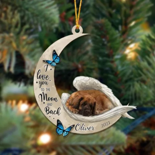 Miniatura 122 de Adorno colgante personalizado de ángel durmiendo en la luna, perro sabueso afgano, nombre personalizado, acrílico impreso en 2D plano – cumpleaños