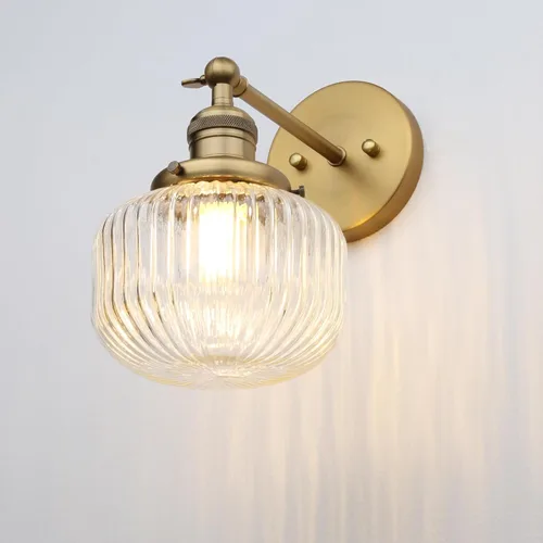 Aplique de pared industrial vintage de 1 luz con pantalla de globo de vidrio a rayas transparentes para interiores (antiguo)