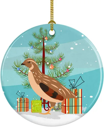 Miniatura 29 de Caroline's Treasures Adorno de cerámica de Navidad pintado o de codorniz chino, decoración colgante de árbol de Navidad verde azulado para el hogar