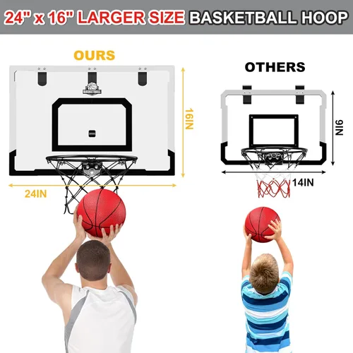 Miniatura 2 de HYES Aro de baloncesto grande de 24" x 16" pulgadas para interiores para adultos, aro de baloncesto sobre la puerta con tablero resistente, juguetes