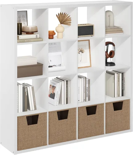 Miniatura 59 de Furinno Organizador de Almacenamiento en Cubos Decorativos con Respaldo Abierto, 4 Cubos, Gris Claro