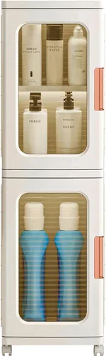 Miniatura 7 de CXCJAI Armario estrecho con puertas y estantes, organizador de cocina alto y delgado con estante ajustable, armario de papel higiénico de lino de 2