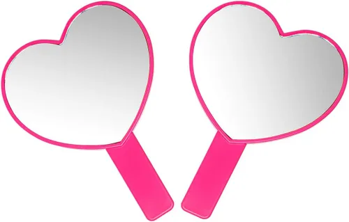 Miniatura 8 de Espejo de mano de maquillaje en forma de corazón, espejo de mano de viaje, espejo cosmético personal portátil con asa (rosa)