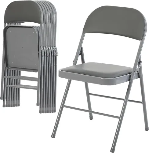 Miniatura 25 de DUMOS Paquete de 12 sillas plegables acolchadas de cuero, asiento comercial apilable portátil para interiores y exteriores con marco de acero, Caqui