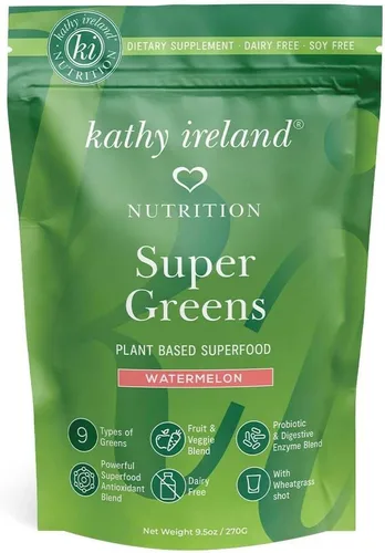 Kathy Ireland Nutrition Mezcla de polvo Super Greens a base de plantas, sandía, 9.5 onzas