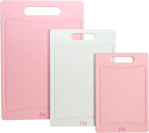 Paris Hilton - Tablas de cortar de doble cara, juego de tablas de cortar con ranuras integradas para jugos, asas de fácil agarre, plástico