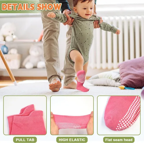 Miniatura 5 de HYCLES Calcetines para niña, 12 pares de calcetines antideslizantes para niñas de 1 a 7 años