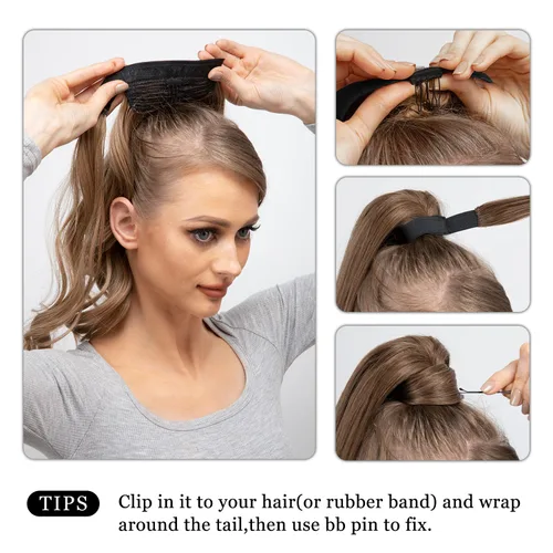 Miniatura 5 de CJL HAIR Extensión de cola de caballo de 18 pulgadas con cabello rizado y ondulado, clip de cola de caballo, peluca sintética falsa para mujeres