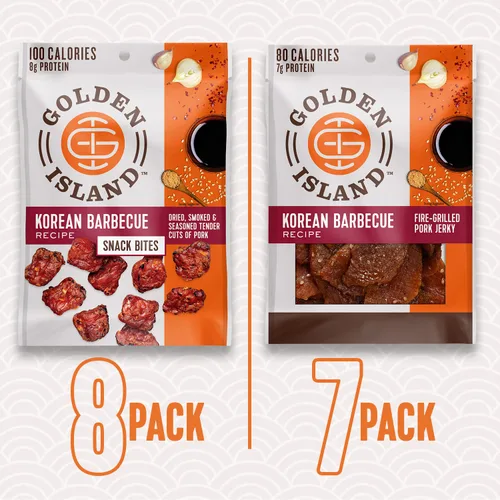 Miniatura 3 de Golden Island Paquete variado coreano para barbacoa, paquete de 15, 8 bocadillos de cerdo y 7 carne seca de cerdo, bocadillos de proteína coreana