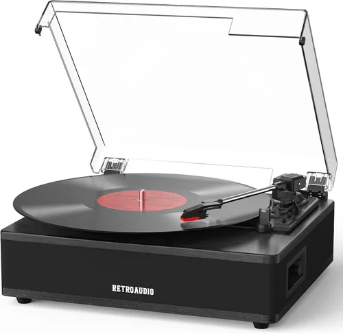 Reproductor de discos de vinilo con altavoces incorporados, soporte de 3 velocidades, 33 1/3, 45, 78 RPM, reproductor de discos vintage, entrada