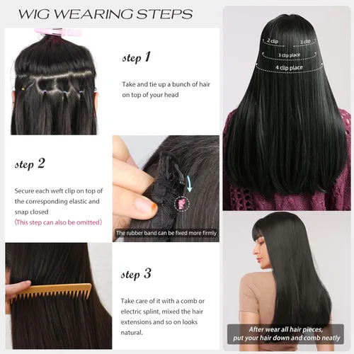 Miniatura 7 de Extensiones de cabello sintético con pinzas, largas y lacias, gruesas, extensiones de cabello natural de fibra de color rubio 613 de doble trama, 20
